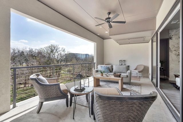 balcony featuring ceiling fan and outdoor lounge area