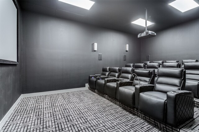 home theater featuring carpet floors