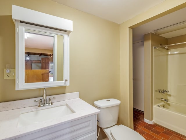 full bathroom featuring toilet, tile flooring, vanity, and tub / shower combination