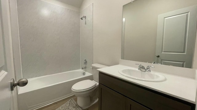 full bathroom featuring toilet, shower / bathtub combination, hardwood / wood-style flooring, and vanity