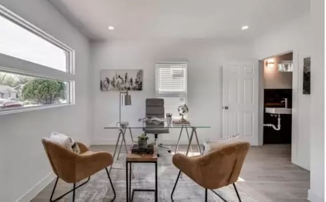 sitting room with light wood-type flooring