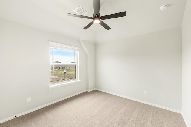 empty room with light carpet and ceiling fan