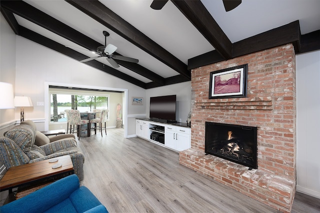 dining room featuring beam ceiling, a healthy amount of sunlight, and light wood-type flooring