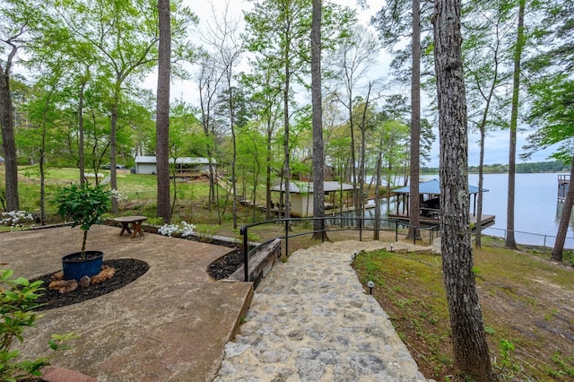 view of nearby features with a dock and a water view