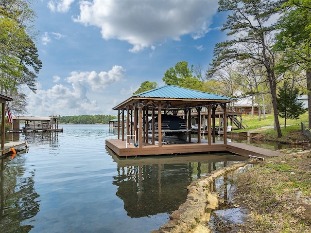 view of dock featuring a water view