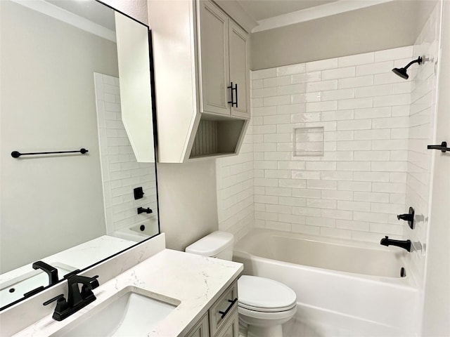 full bathroom featuring vanity, toilet, and tiled shower / bath combo