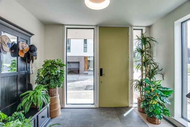 entryway with a wall of windows