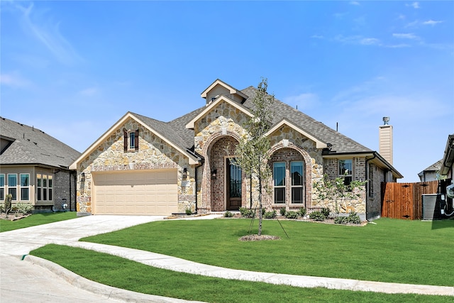 view of front of property featuring a front yard and a garage