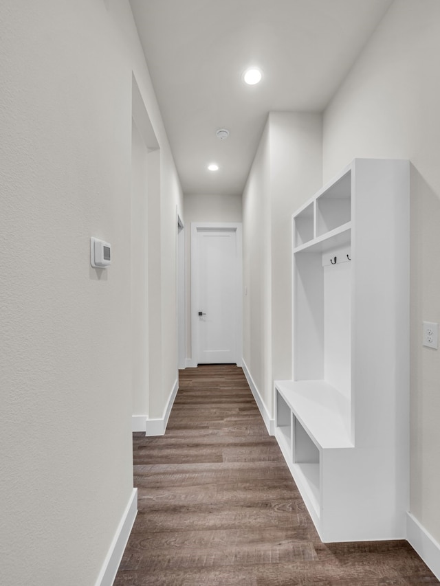 mudroom with hardwood / wood-style flooring