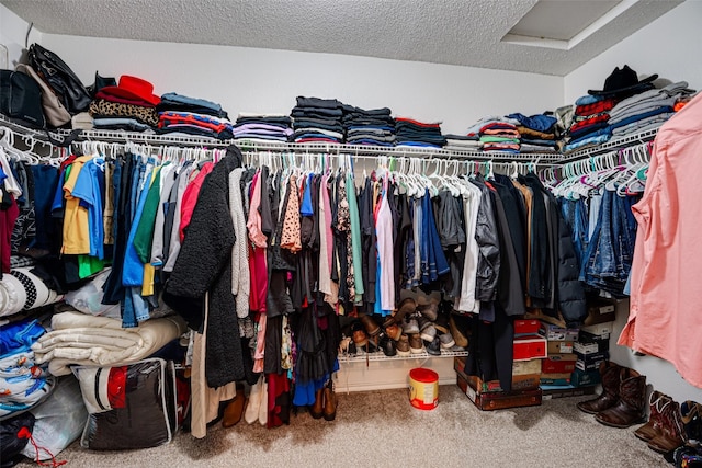 walk in closet with carpet