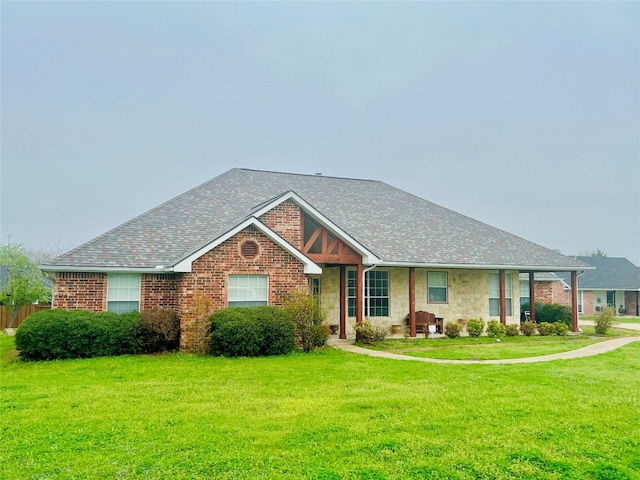 ranch-style house with a front lawn