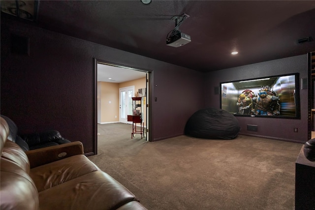 view of carpeted home theater room