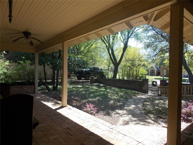 view of patio / terrace featuring ceiling fan