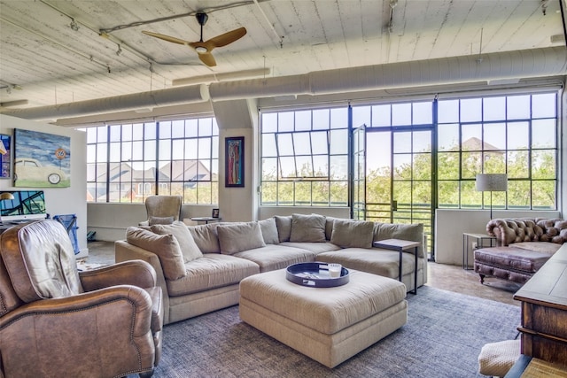 living room featuring ceiling fan