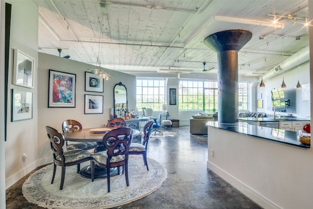 dining room with a wood stove