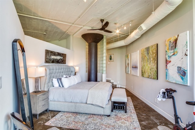 bedroom with a wood stove