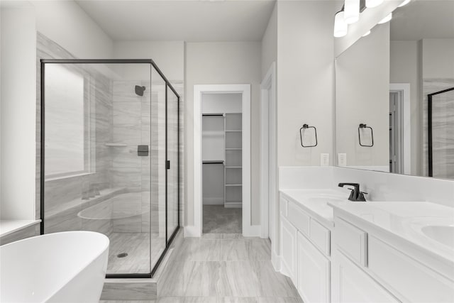 bathroom featuring vanity and plus walk in shower