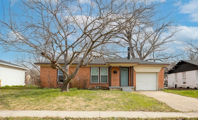 single story home with a front lawn and a garage