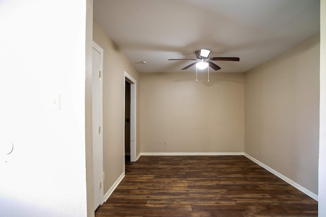 spare room featuring dark hardwood / wood-style floors and ceiling fan