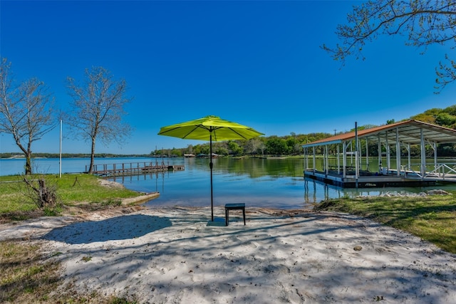 dock area featuring a water view