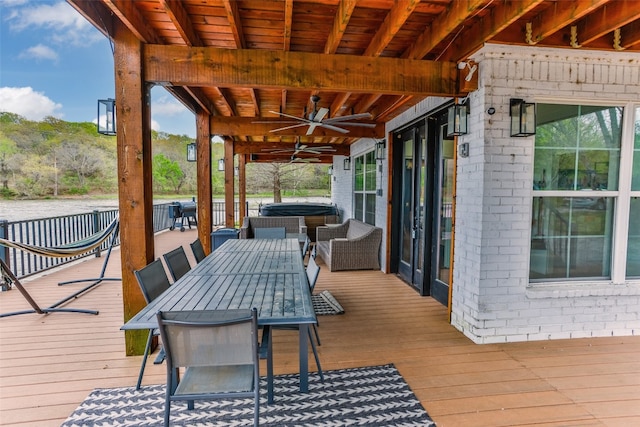 wooden terrace with ceiling fan