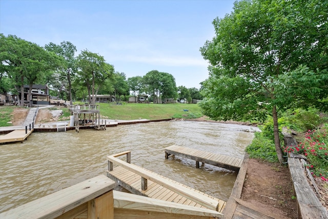 view of dock with a water view