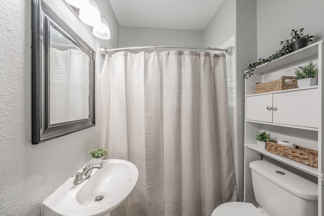 bathroom featuring toilet, sink, and walk in shower