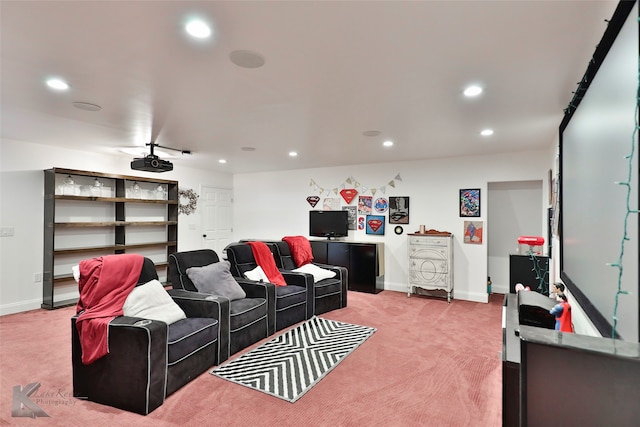 living room featuring light colored carpet