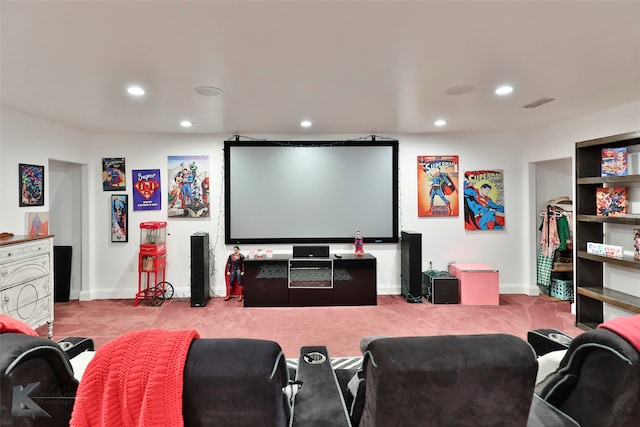 home theater with carpet