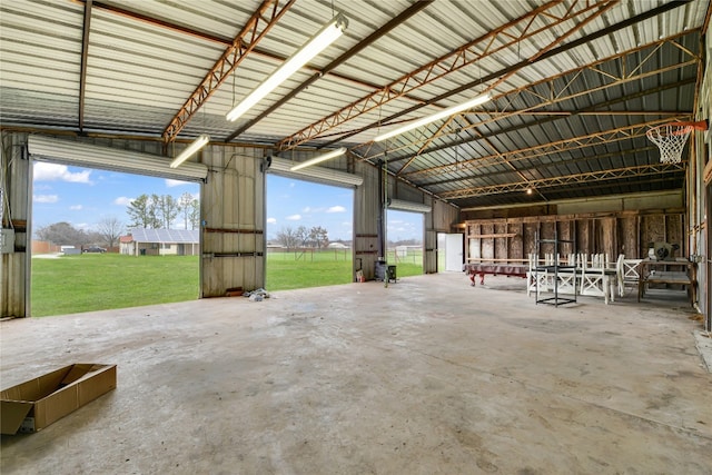 garage with a yard