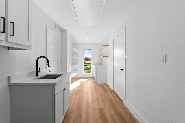 interior space featuring light wood-type flooring and sink