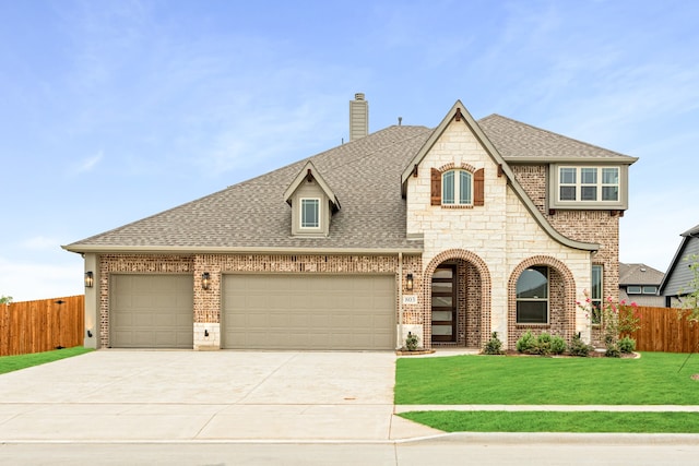 view of front facade with a garage and a front lawn