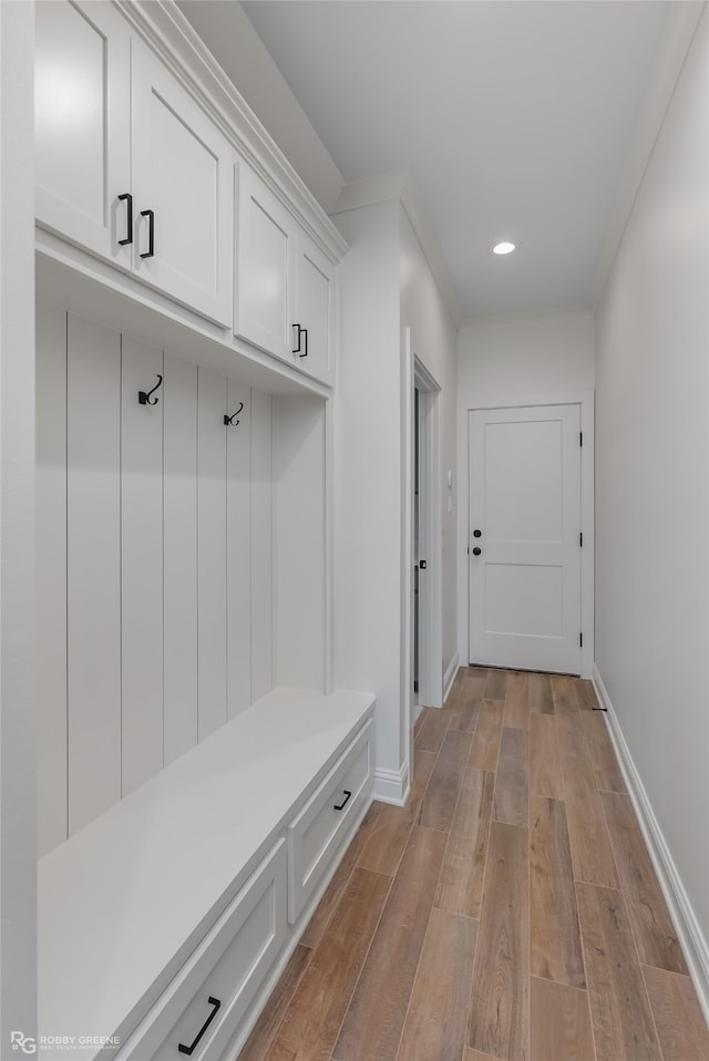 mudroom featuring light hardwood / wood-style flooring