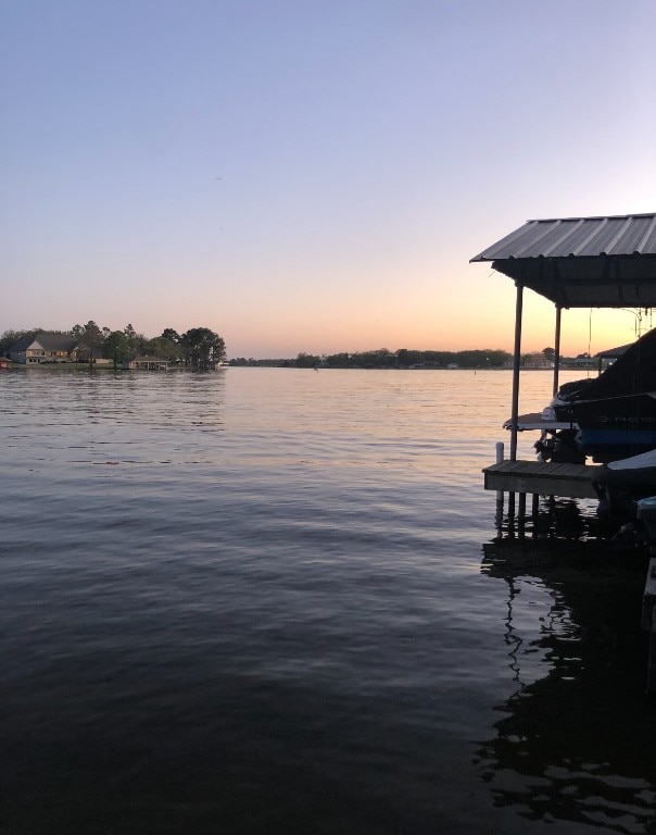 view of dock with a water view