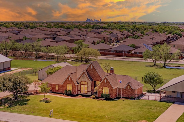 view of aerial view at dusk