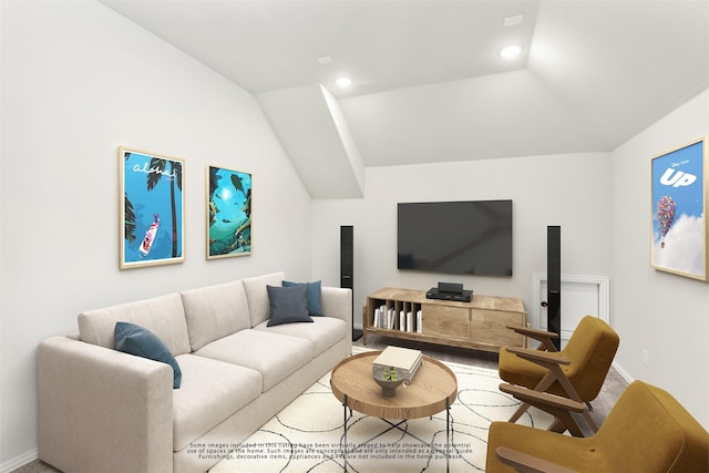 living room with vaulted ceiling