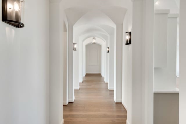 hallway featuring light wood-type flooring