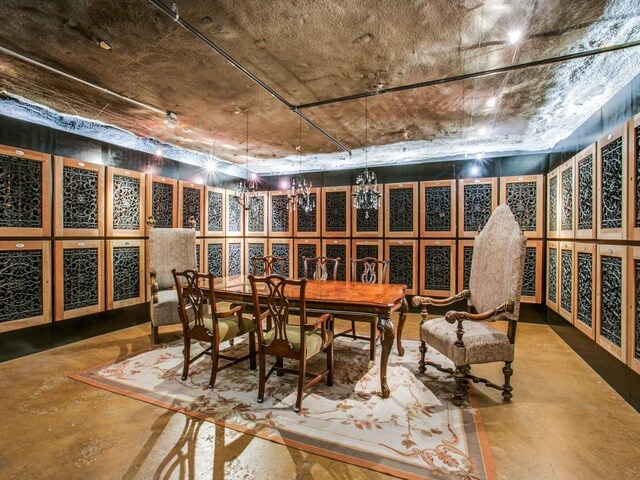 wine room with concrete flooring
