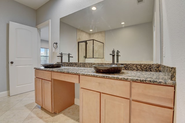 bathroom featuring tile flooring and independent shower and bath