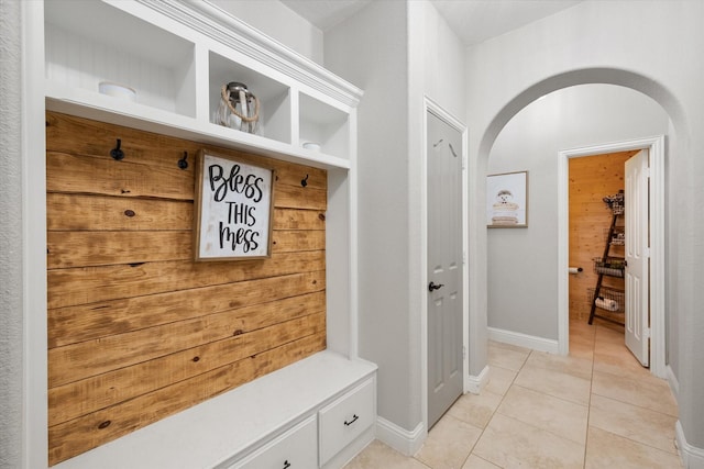 mudroom featuring light tile patterned floors