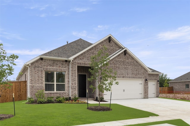 craftsman-style house with a garage and a front lawn