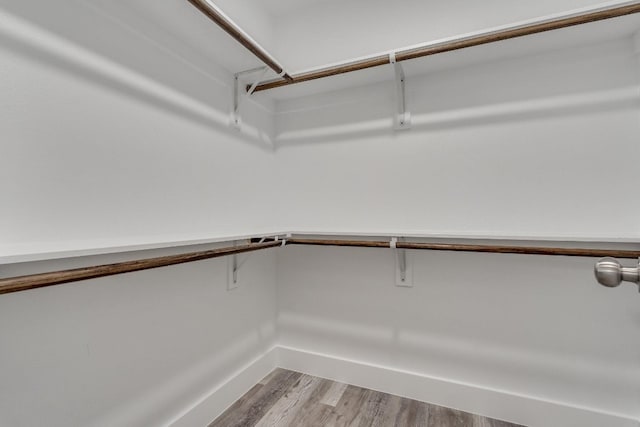 walk in closet with light hardwood / wood-style floors