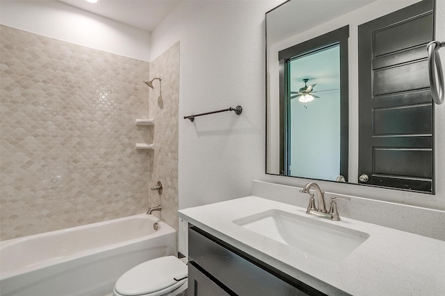 full bathroom featuring shower / washtub combination, vanity, and toilet