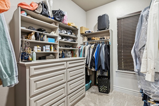 spacious closet with light colored carpet