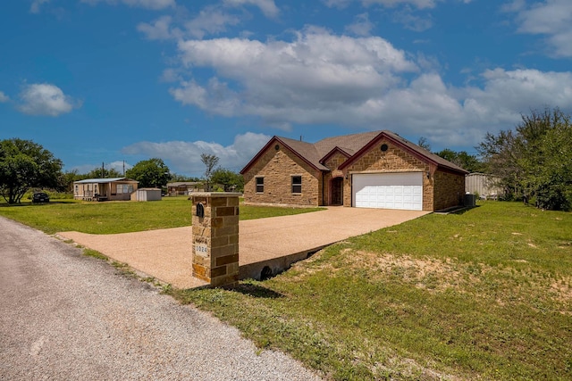 ranch-style home with a front lawn