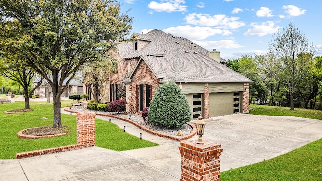 view of side of property with a lawn