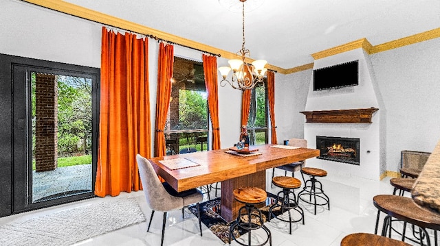 dining room with light tile flooring and an inviting chandelier