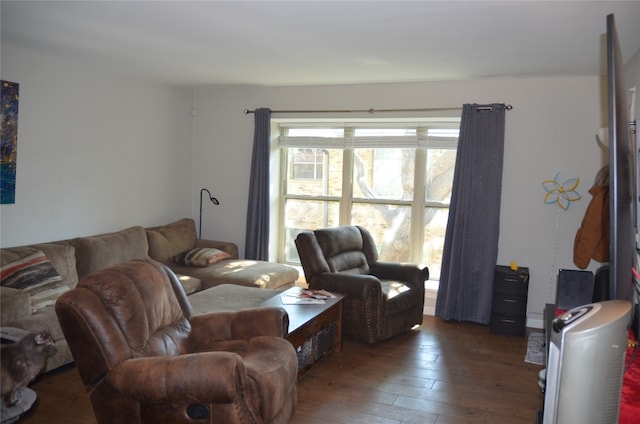 living room with dark hardwood / wood-style floors