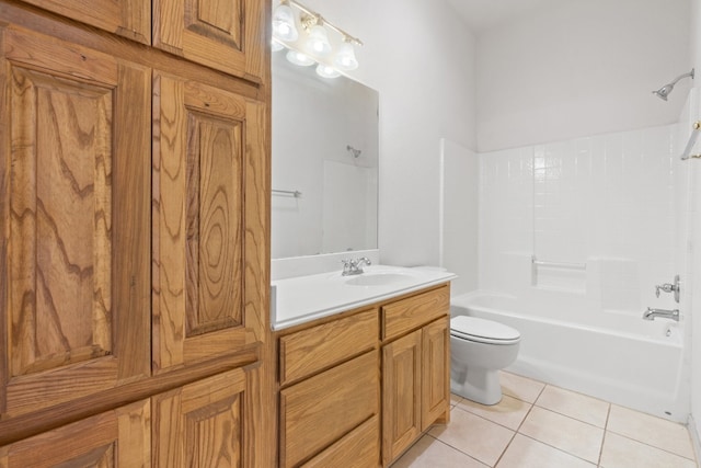 full bathroom featuring toilet, tile floors, bathtub / shower combination, and vanity