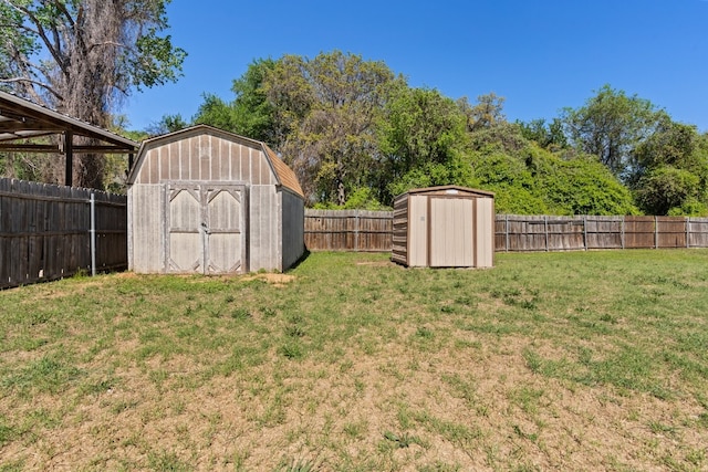 view of yard featuring a shed